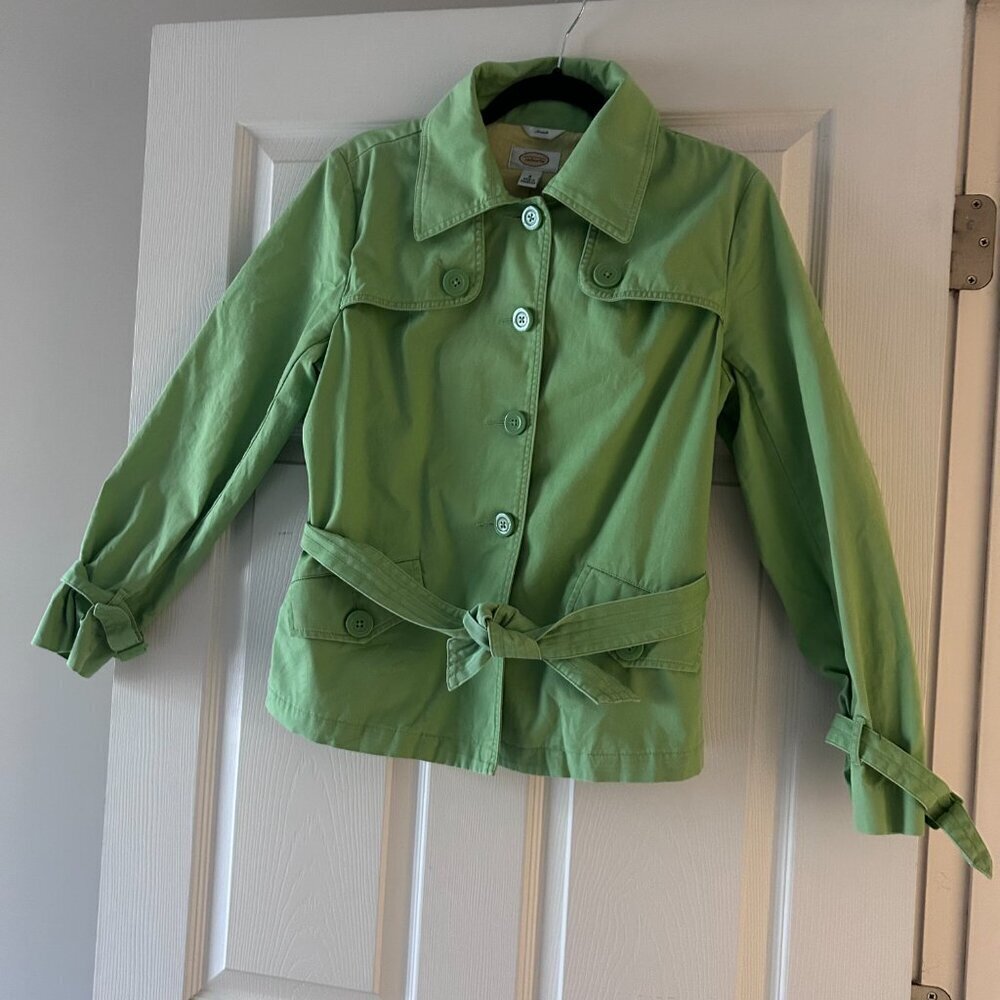 Talbots Stretch Pea Coat Jacket Size 8 Tie Waist Pistachio Size Medium - Picture 11 of 15